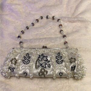 Elegant White Beaded Clutch